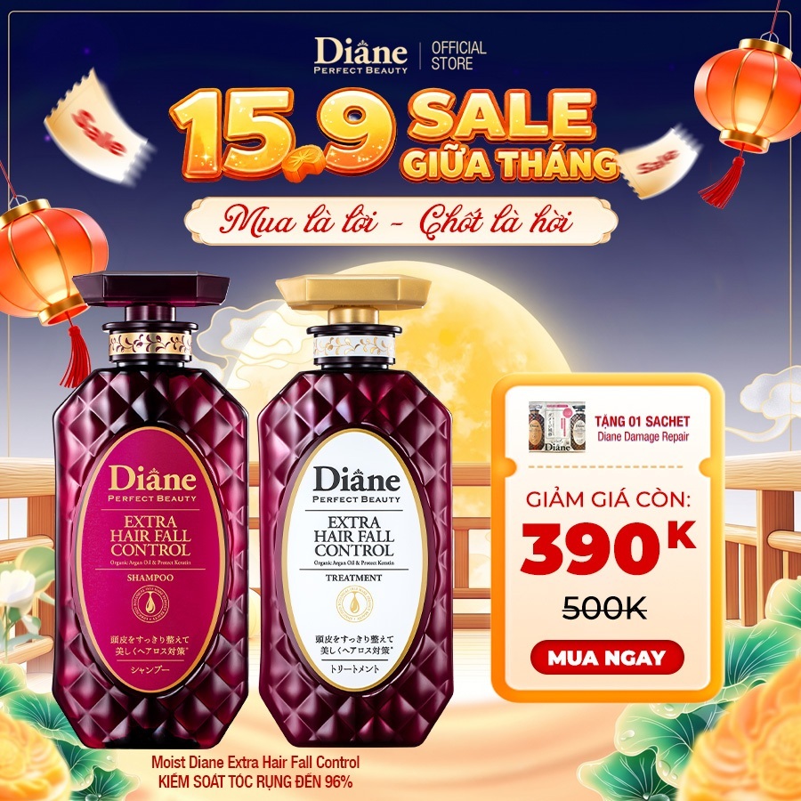 Combo dầu gội xả giảm rụng tóc đến 96% giảm gàu mẩn đỏ da đầu Moist Diane Extra Hair Fall Control