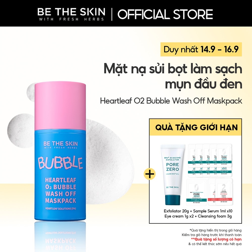 Mặt Nạ Sủi Diếp Cá Làm Sạch Mụn Đầu Đen Heartleaf O2 Bubble Wash Off Maskpack BETHESKIN 50g