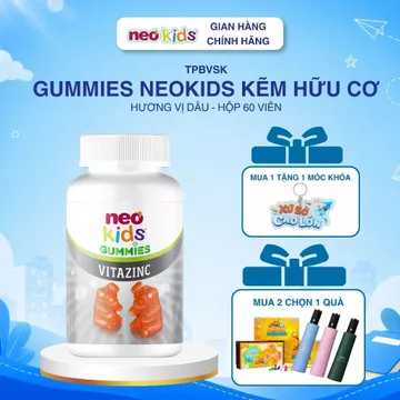 Gummies Neo Kids Kẽm Hữu cơ - Hỗ trợ bổ sung kẽm cho trẻ em biếng ăn, tăng đề kháng - Viên nhai kẽm vị dâu