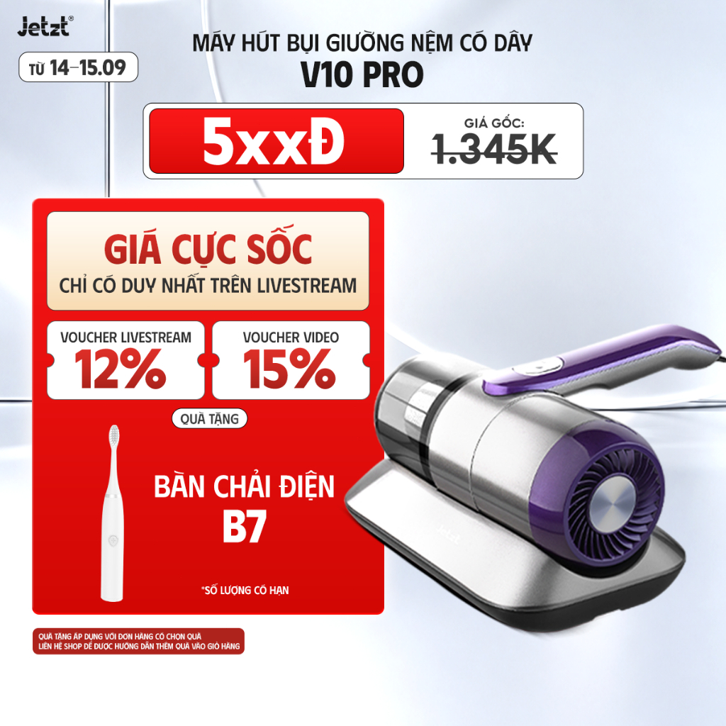 Máy hút bụi giường nệm diệt khuẩn UV JETZT PRO cầm tay - hàng chính hãng