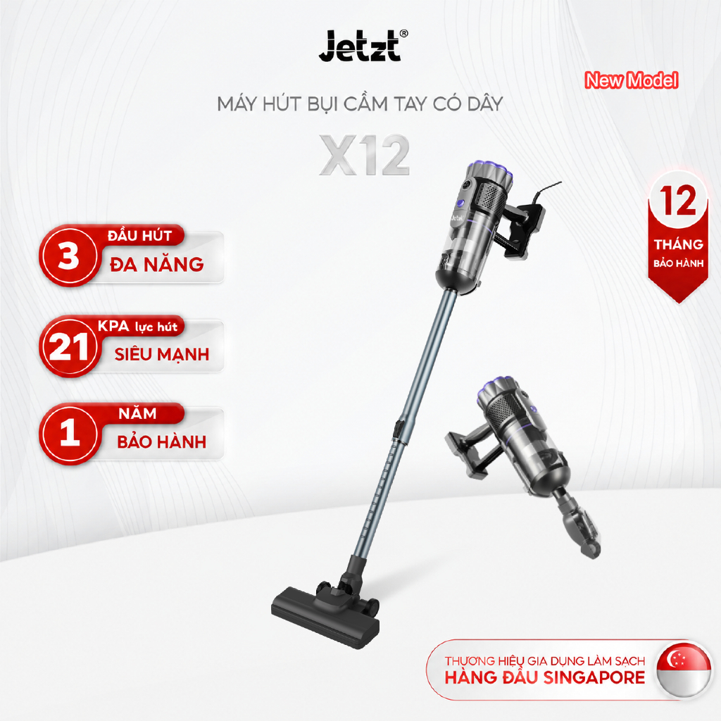 Máy hút bụi cầm tay đa năng 4in1 có dây JETZT X12, lực hút 21000PA--New Model