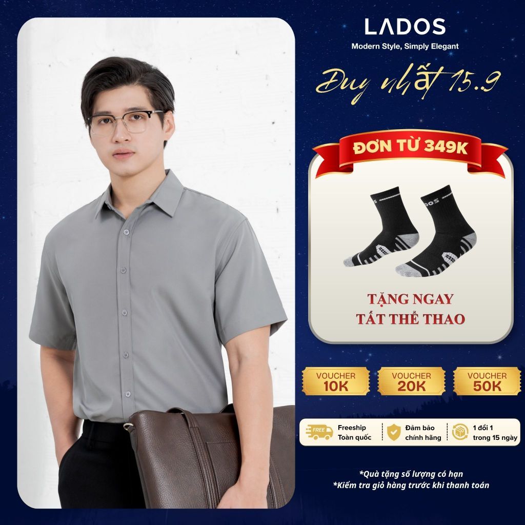 Áo Sơ Mi Trơn Vải Lụa Tay Ngắn Cho Nam LADOS - 8069