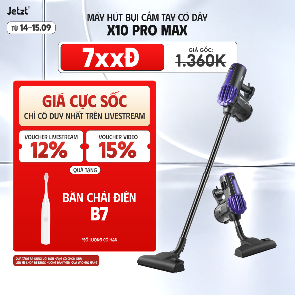 Máy hút bụi cầm tay có dây 4in1 JETZT X10 PRO, kèm đầu hút giường nệm với phân loại X10 PRO MAX