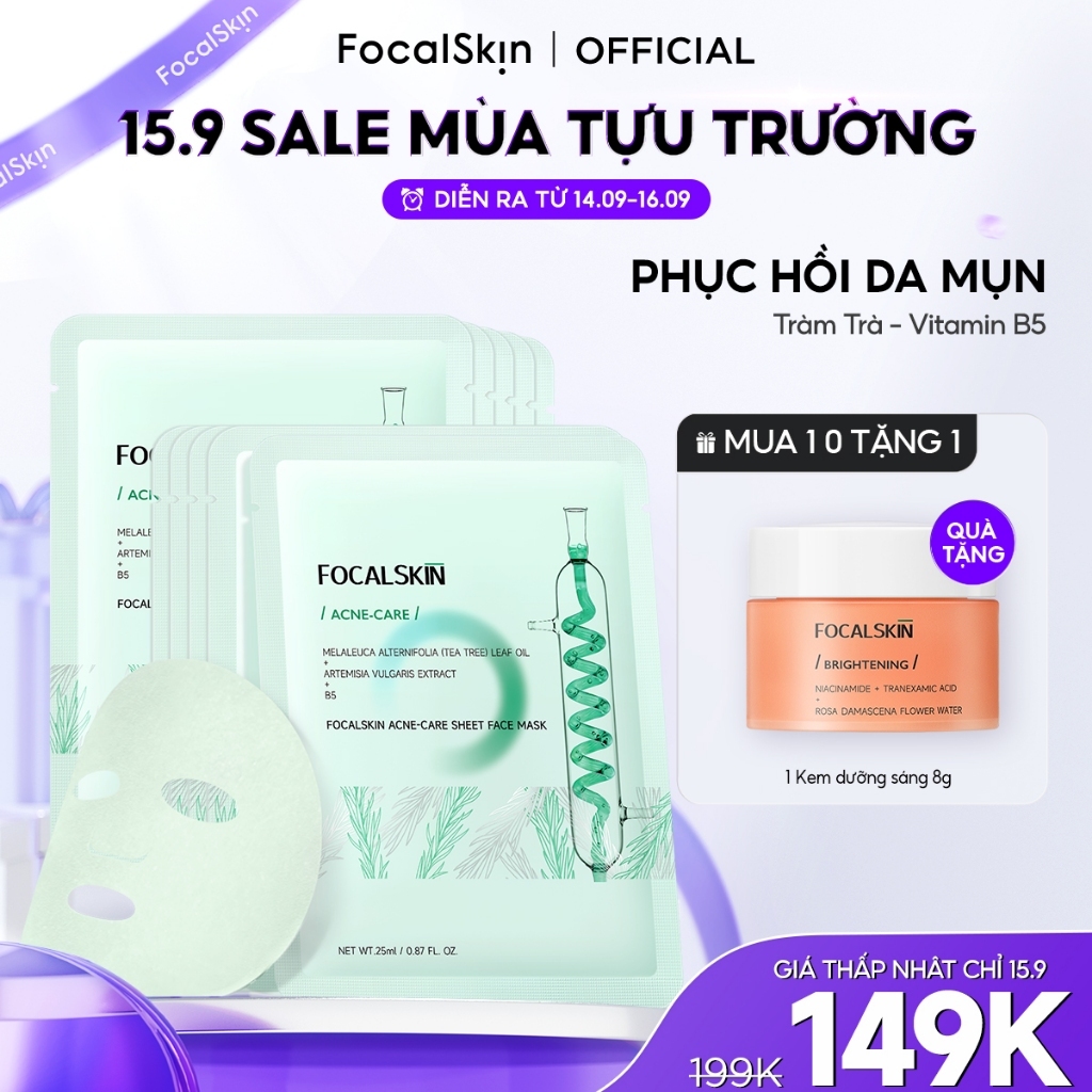 【COMBO 10 MẶT NẠ】FOCALSKIN Mặt Nạ Giấy B5 RAU MÁ 5X Ceramide 5X Cấp Ẩm Phục Hồi Da Tổn Thương 25ml
