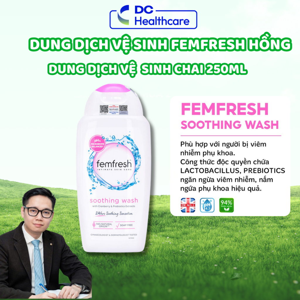 Femfresh Soothing Wash (Màu Hồng) - Dung Dịch Vệ Sinh Phụ Nữ, Bổ Sung Lợi Khuẩn (250ml)