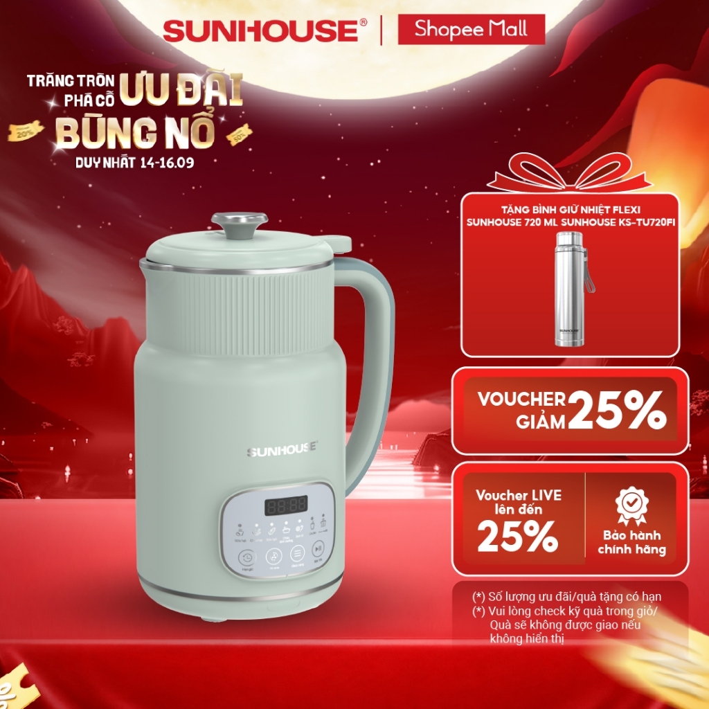 Máy Làm Sữa Hạt Đa Năng Sunhouse SHD5260 – 800ml – Cối 2 lớp – Lưỡi dao kép 8 cánh – Hẹn giờ nấu thông minh