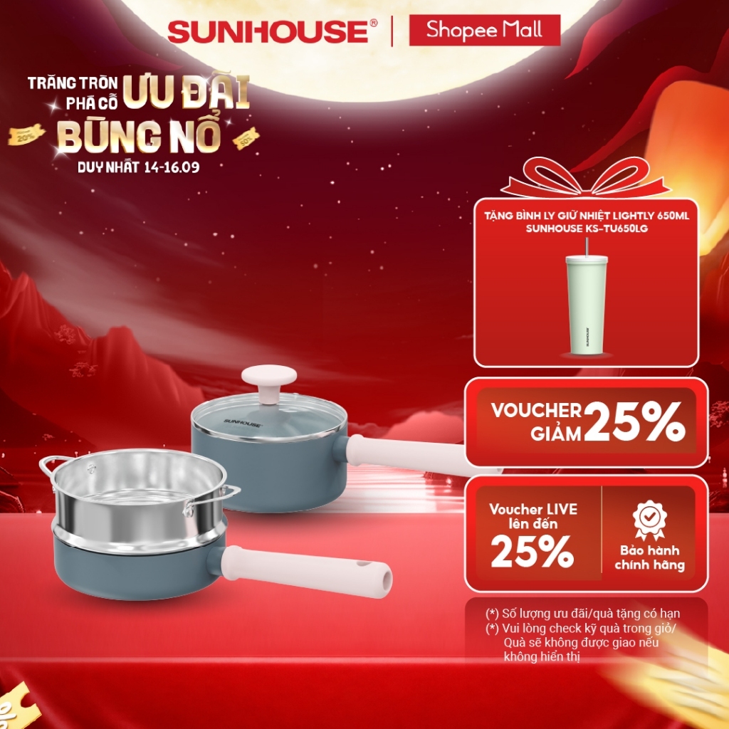 Bộ chảo quánh Ceramic đáy từ Sunhouse Healthy SHG1616 - Truyền nhiệt nhạy bén - Linh hoạt trên mọi loại bếp