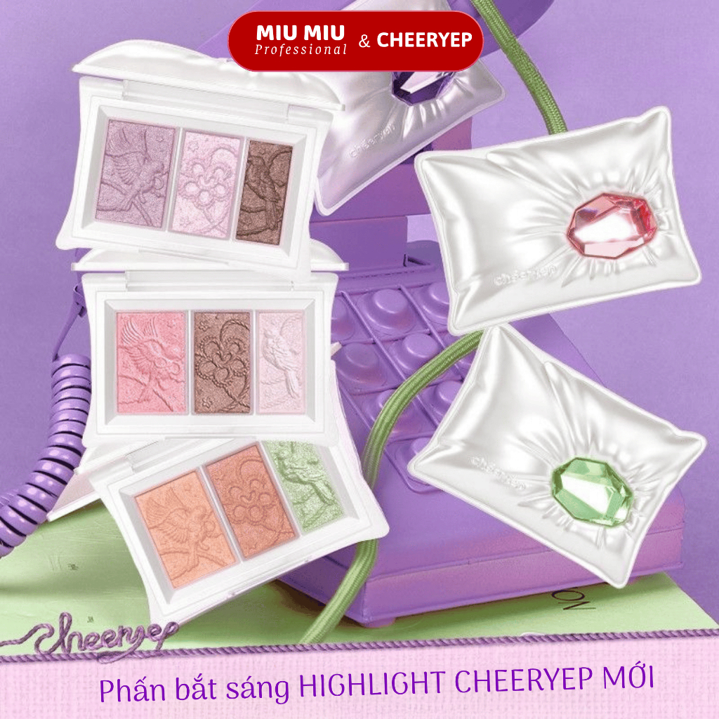 Phấn Bắt Sáng Highlight CHEERYEP 3 Ô, Hạt Phấn Mịn Tạo Hiệu Ứng Căng Bóng