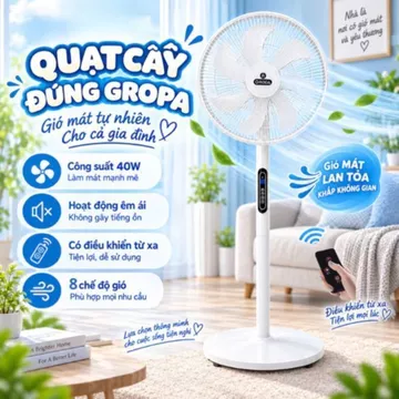 Quạt Đứng GROPA Làm Mát Dịu Nhẹ 8 Chế Độ Gió Tích Hợp Remote Điều Khiển Từ Xa
