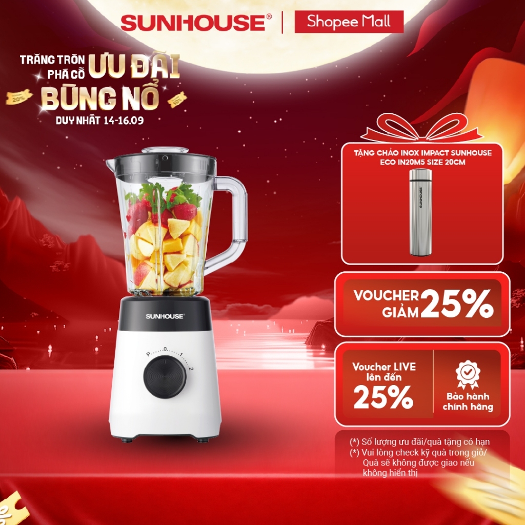 Máy xay sinh tố đa năng Sunhouse SHD5114 - Công suất 450W - Lưỡi dao Inox sắc bén - 3 chức năng - Hàng chính hãng