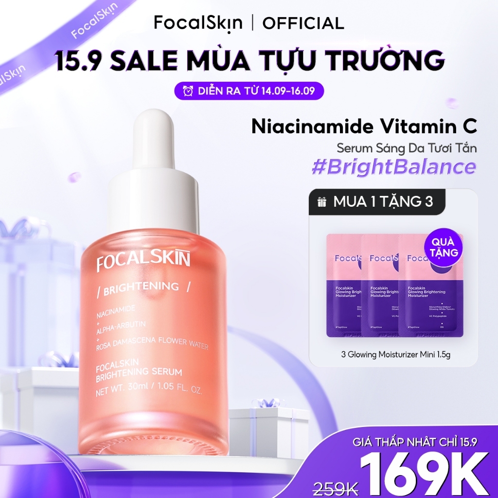 FOCALSKIN Serum Dưỡng Trắng Da Mờ Thâm Mụn Gấp Đôi Vitamin C + Niacinamide B3 +  Alpha Arbutin 30ml