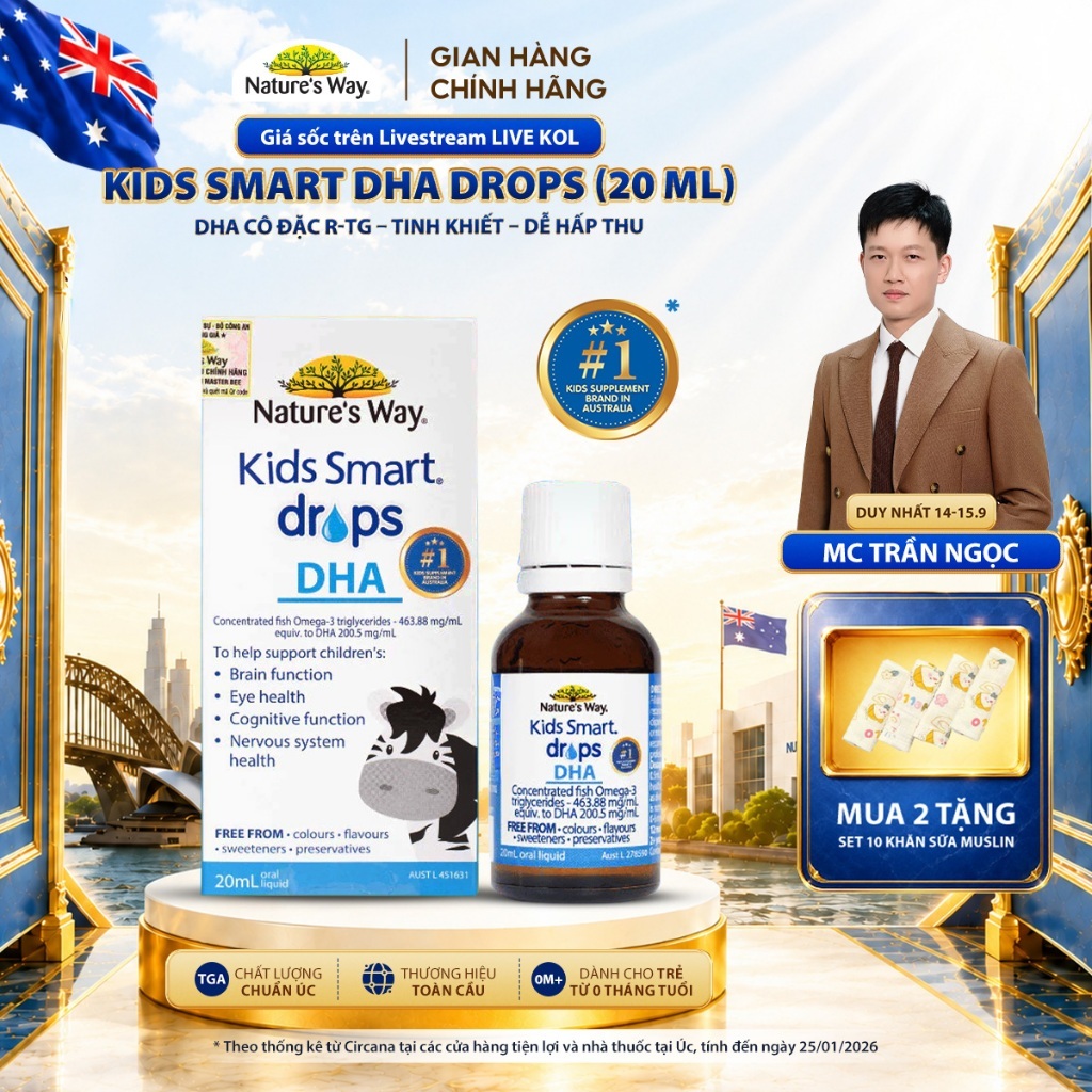 DHA Drops Nature's Way Kids Smart Bổ Sung DHA, EPA, Omega 3 RTG Cô Đặc, Hỗ Trợ Tốt Cho Não Và Mắt Cho Bé 20ml