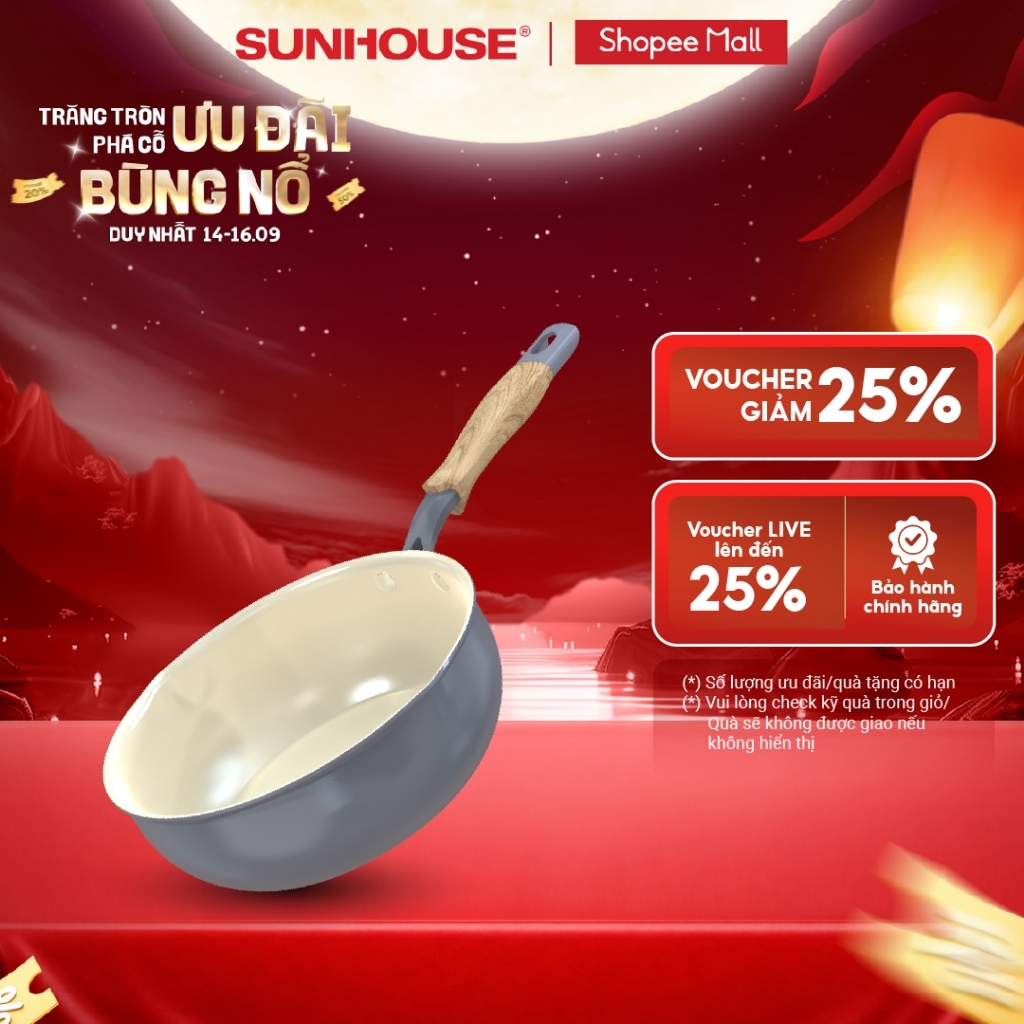 Chảo sâu phủ sứ đáy từ Sunhouse Healthy SDPxxM - Chống dính Ceramic - Bắt từ nhanh, dùng trên mọi loại bếp