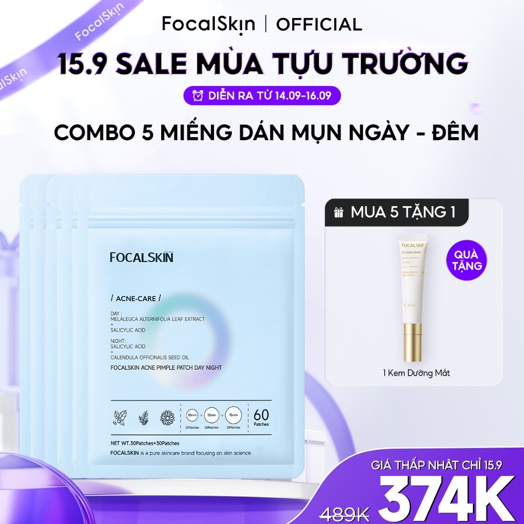FOCALSKIN COMBO SIÊU HỜI 3~5 Gói Miếng Dán Mụn Ngày Đêm 60M Mỏng 0.01mm Hút Mụn+Giảm Sưng+Che Mụn