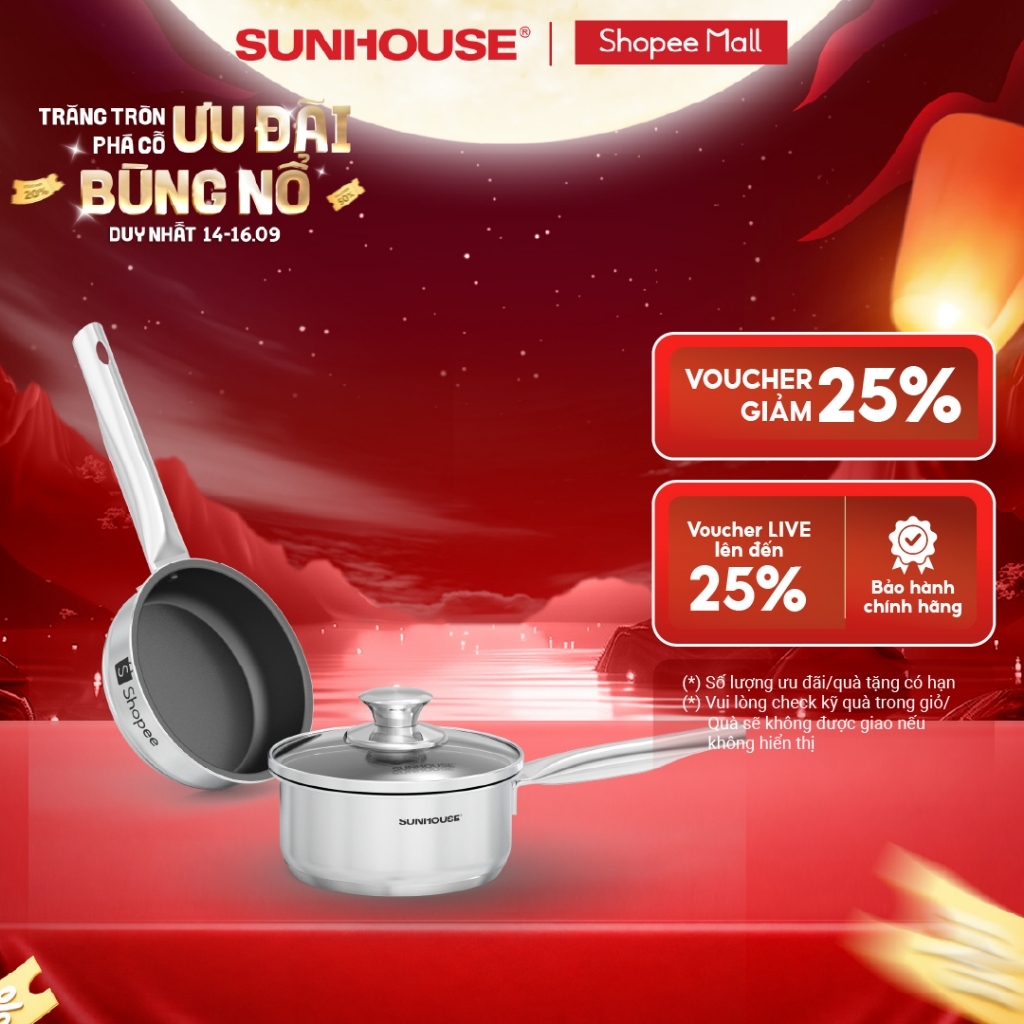 [Độc quyền Shopee] Bộ chảo quánh inox Baby Sunhouse SHG520-14 đáy từ - Đường kính 14cm - Phù hợp mọi loại bếp