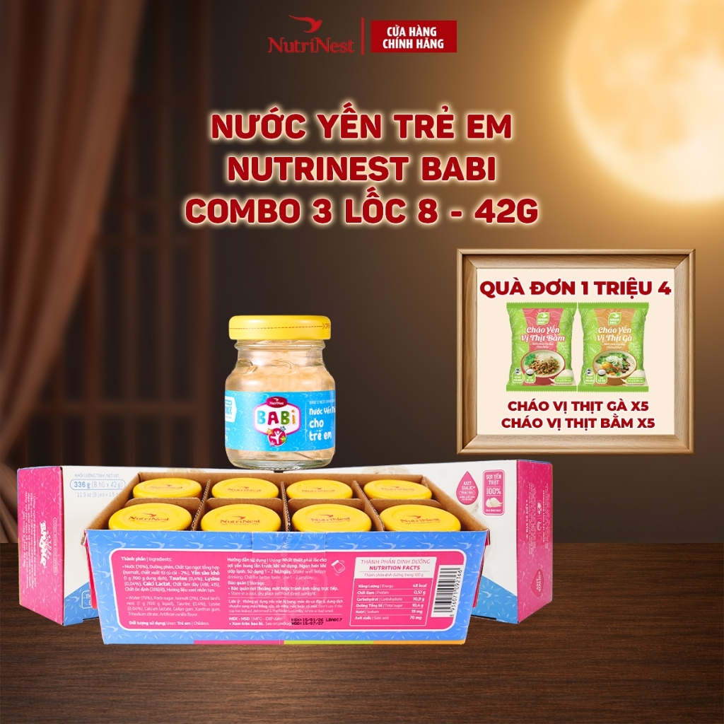 Thùng 24 Hũ Nước Yến Thật Cho Trẻ Em NUTRINEST BABI Giúp Bé Ăn Ngon - Hũ 42g [Bao bì mới]