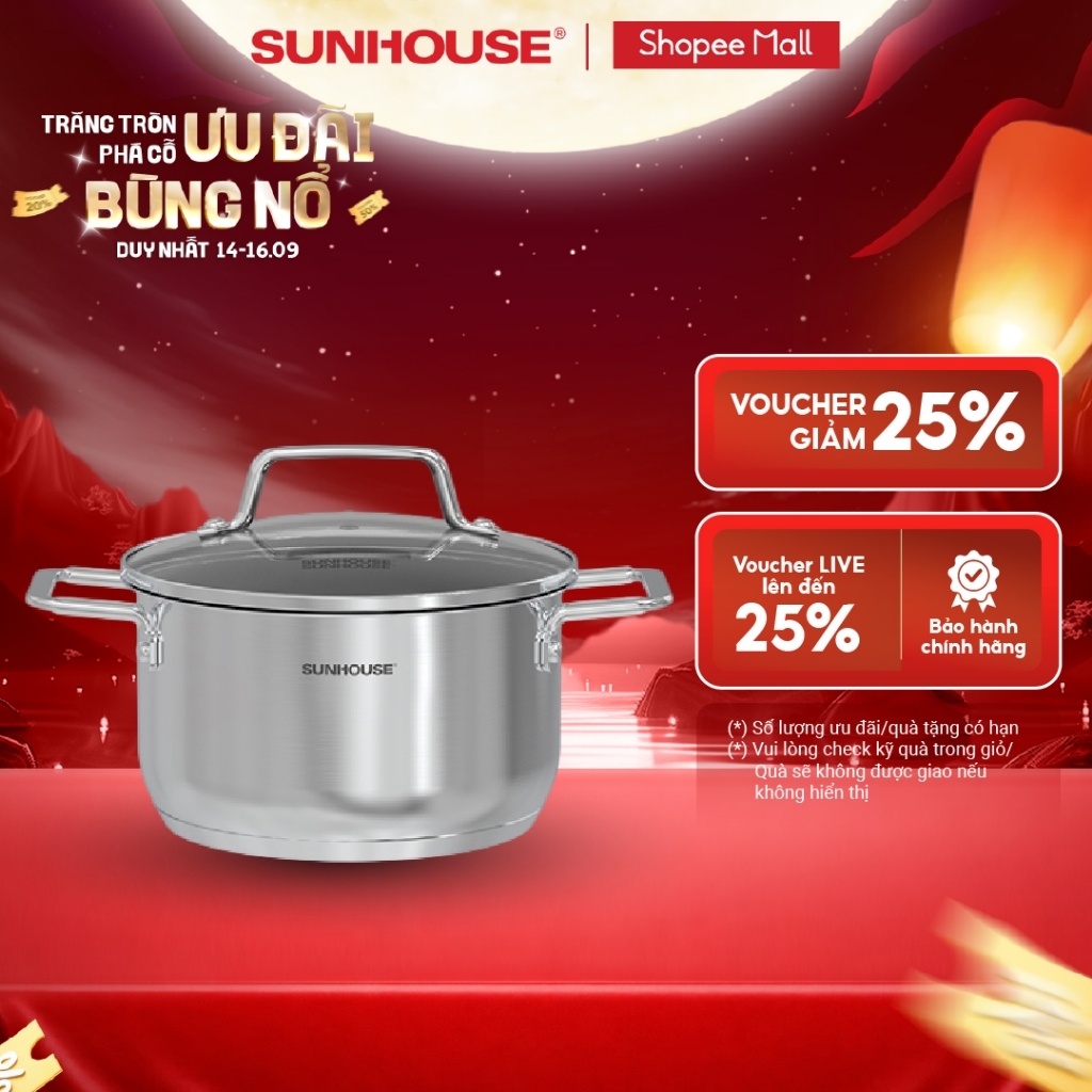 Nồi Inox 304 5 đáy Sunhouse SHG602-xx - Đáy 5 lớp bắt từ vượt trội - Phù hợp mọi loại bếp