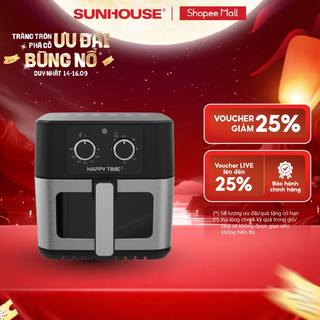 Nồi chiên không dầu 8L HappyTime HTD4041 - Dung tích lớn 8L - Công nghệ Rapid Air giảm 80% dầu - Cửa sổ khoang chiên