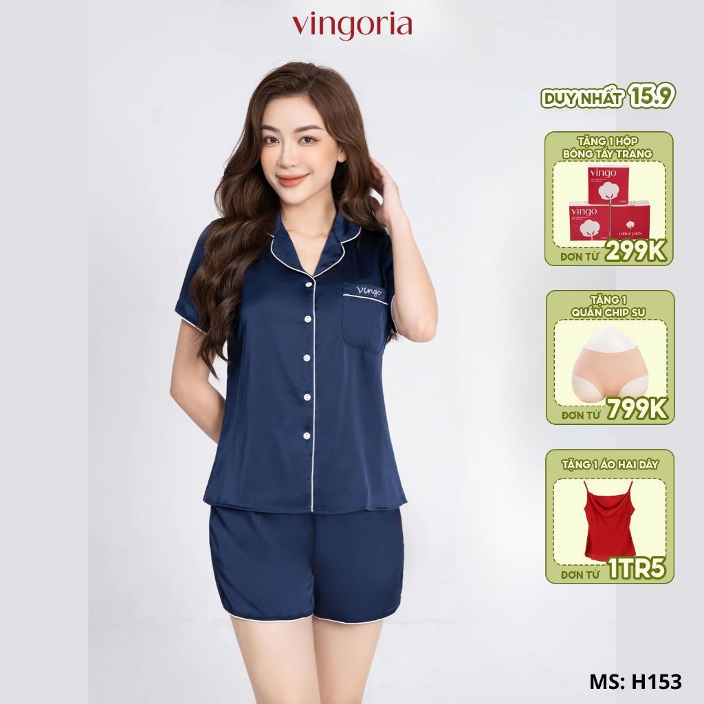 Pijama mặc nhà đồ ngủ nữ lụa Pháp VINGO/VINGORIA tay ngắn xuân hè H153