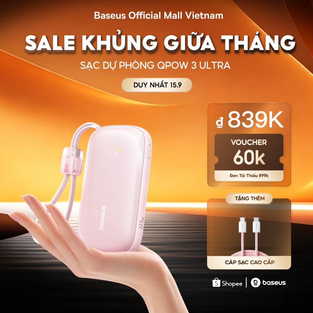 [CHUẨN CHỨNG NHẬN CCC] Sạc Dự Phòng Baseus EnerFill FC21 Qpow3 Ultra/FC11 &10000mAh/20000mAh 22.5W - Sạc Nhanh Kèm Cáp