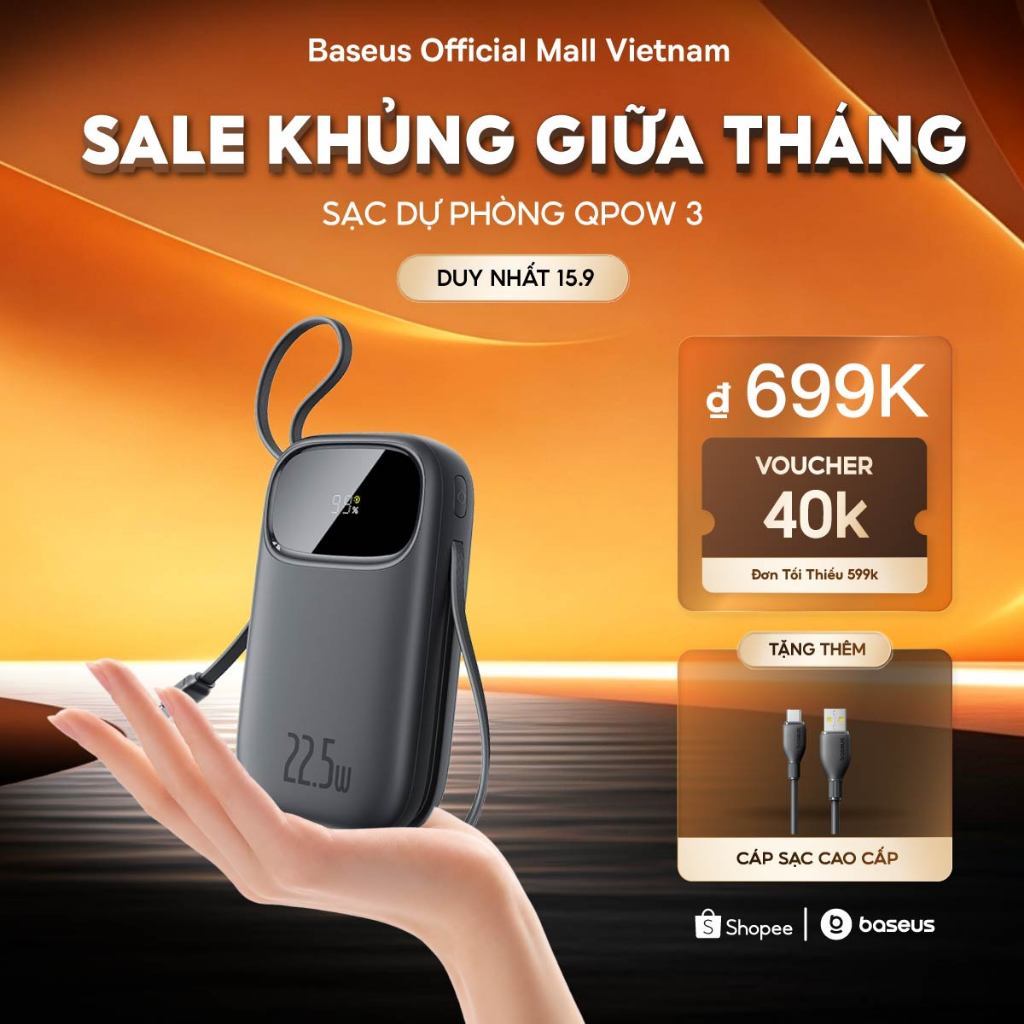 [MỚI VỀ - Chứng nhận CCC] Sạc Dự Phòng Baseus Qpow2 & Qpow 3 20000mAh PD 22.5W 30W 45W TypeC & IP 2 Cho iP