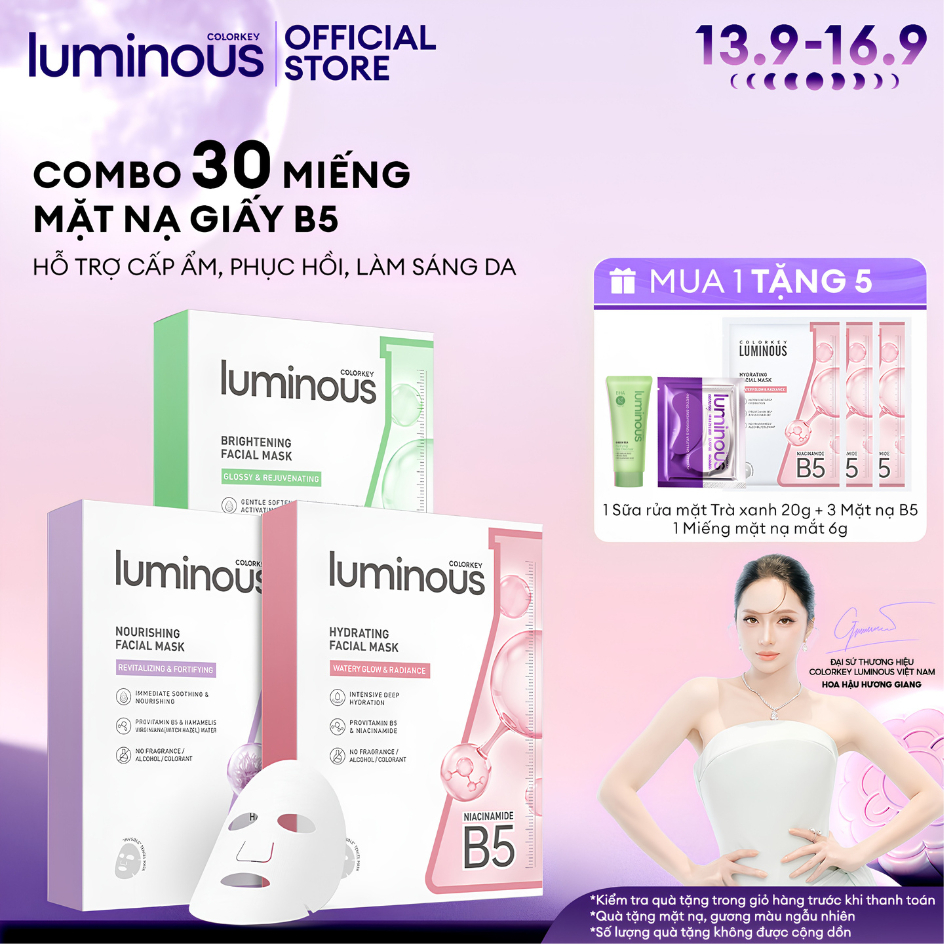 COMBO 3 Hộp Mặt Nạ Colorkey Luminous |Tinh Chất Vitamin B5 Cấp Ẩm Sâu Cho Da Căng Bóng| Phù Hợp Da Nhạy Cảm| 25ml x 30