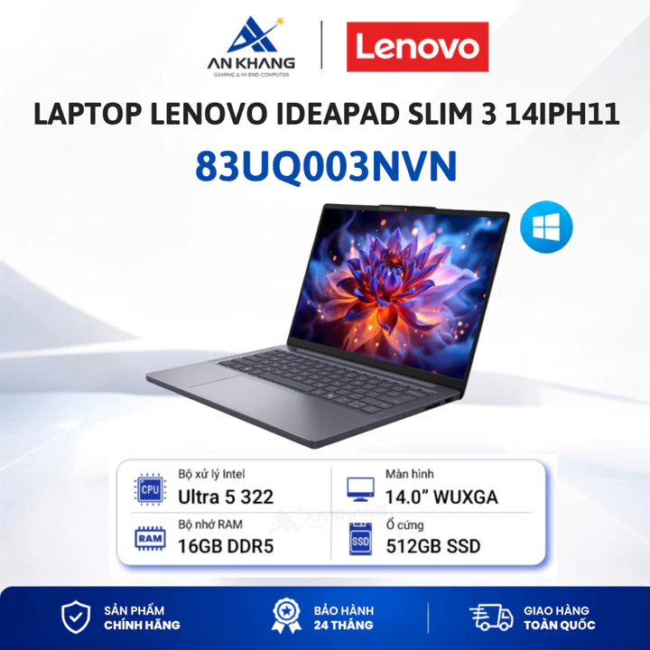 Laptop LENOVO IdeaPad Slim 3 14IPH11_83UQ003NVN, Core U5 322, 16GB, 512GB SSD, 14" WUXGA, Win 11, Xám, BH 24 tháng