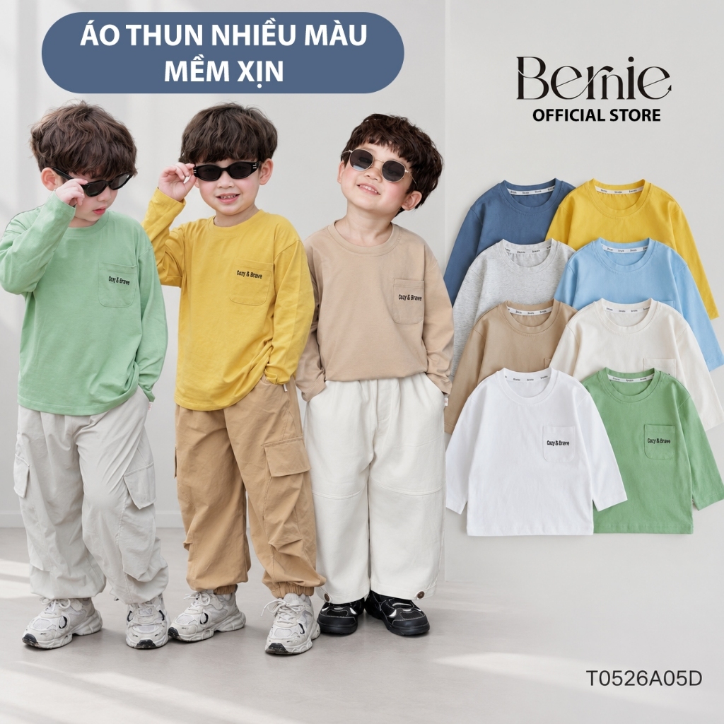 (Cotton mềm xịn) Áo thu đông bé trai bé gái thêu túi Bernie Cozy & Brave - Áo dài tay bé trai bé gái 9-24kg - T0526A05Đ