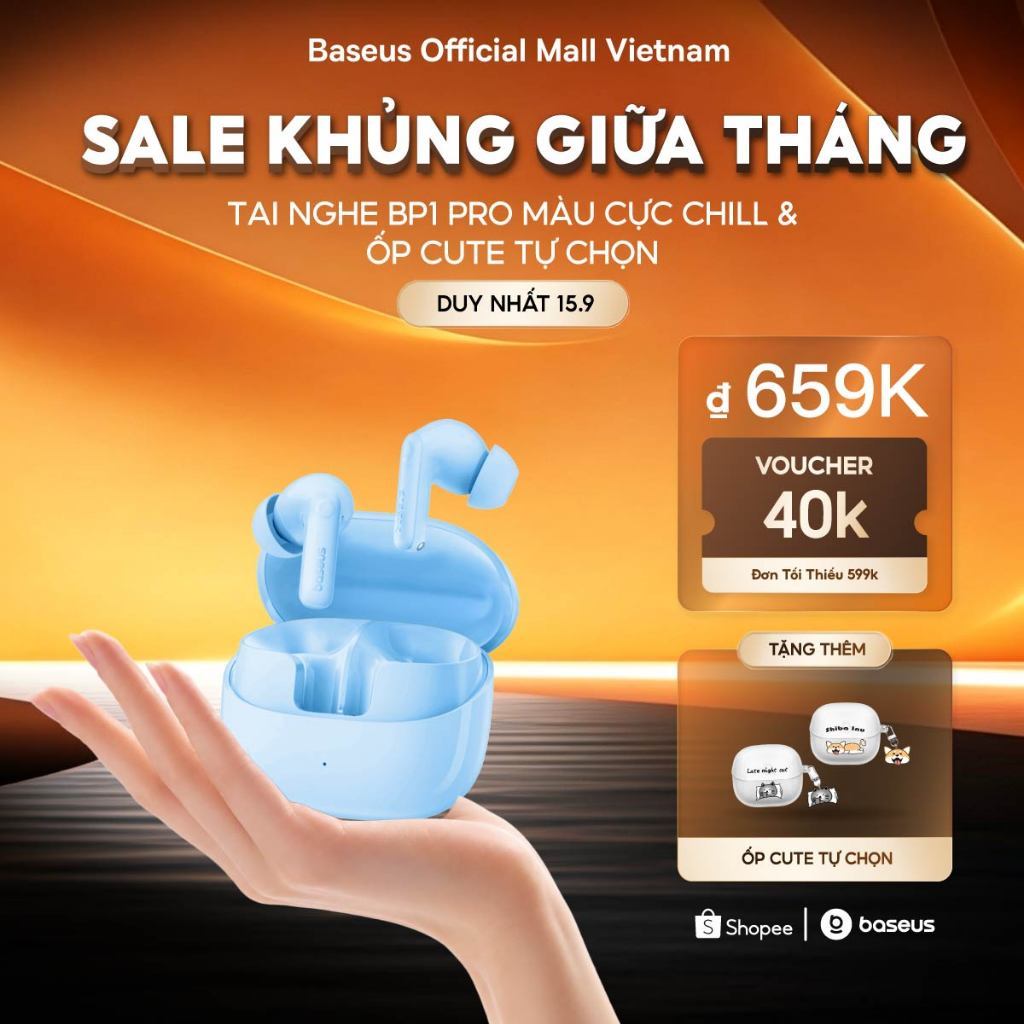 Tai Nghe Bluetooth Baseus BP1 Pro ANC -50dB Bass Tốt 55 Giờ Phát Nhạc Chống nước IPX55 Hi-Res