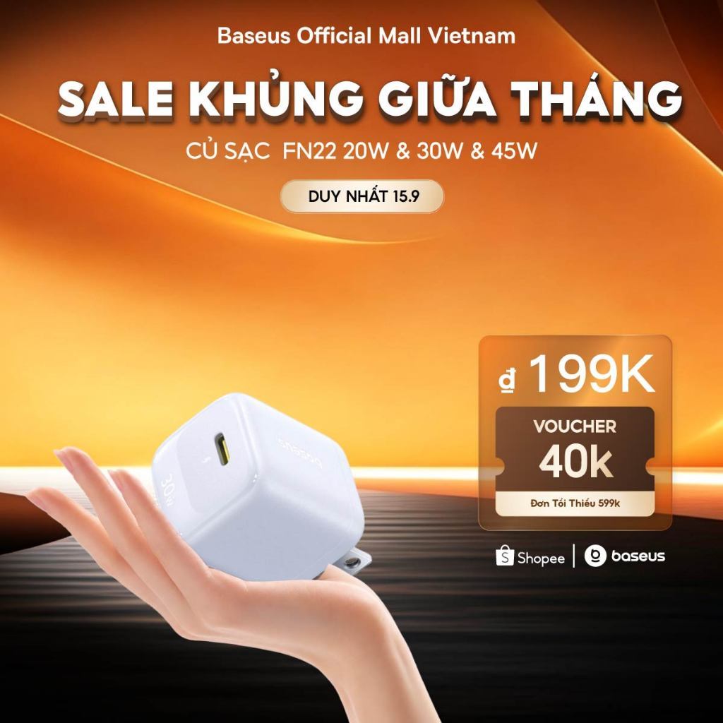 Củ Sạc Nhanh Baseus EnerFill FN22 20W & 30W & 45W GaN USB-C PD 3.0 – Nhỏ Hơn 30%, Sạc Nhanh Gấp 176% Vẫn Mát Lạnh