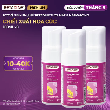 [PREMIUM] Bộ 3 Bọt vệ sinh phụ nữ Betadine Bảo Vệ Dịu Nhẹ 100ml (100ml x 3)