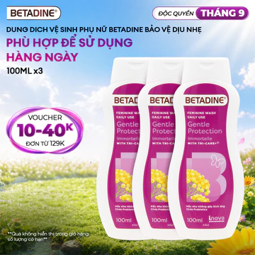 Bộ 3 Dung dịch vệ sinh phụ nữ Betadine Bảo Vệ Dịu Nhẹ