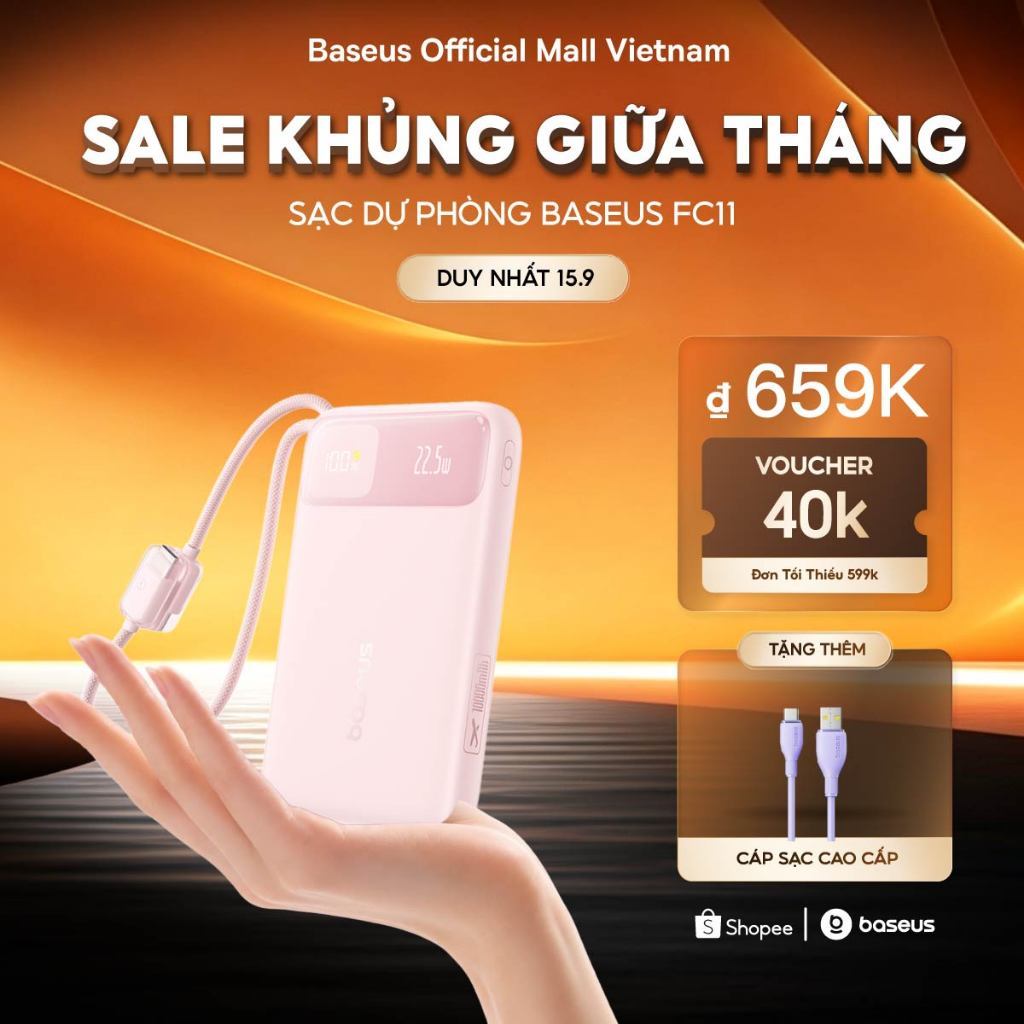 [MỚI VỀ - SẠC 3C SIÊU MỎNG] Sạc Dự Phòng Baseus FC11 10000mAh & 20000mAh 22.5W & 45W Chứng Nhận CCC, Mỏng Nhẹ Kèm 2 Cáp