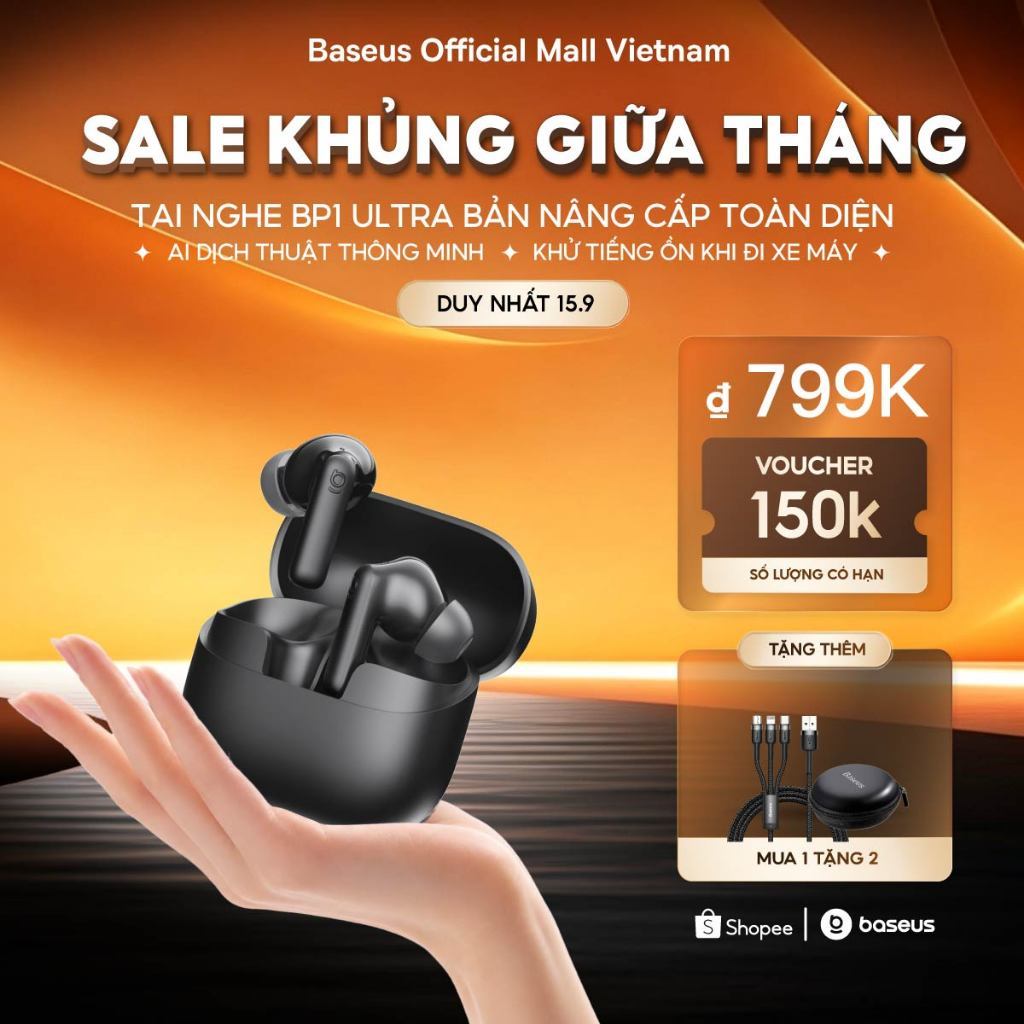 [SIÊU PHẨM AI - MUA 1 TẶNG 2 ] Tai Nghe BP1 Ultra Tích Hợp AI Dịch Thuật Thông Minh,Khử Tiếng Ồn Khi Đi Xe Máy