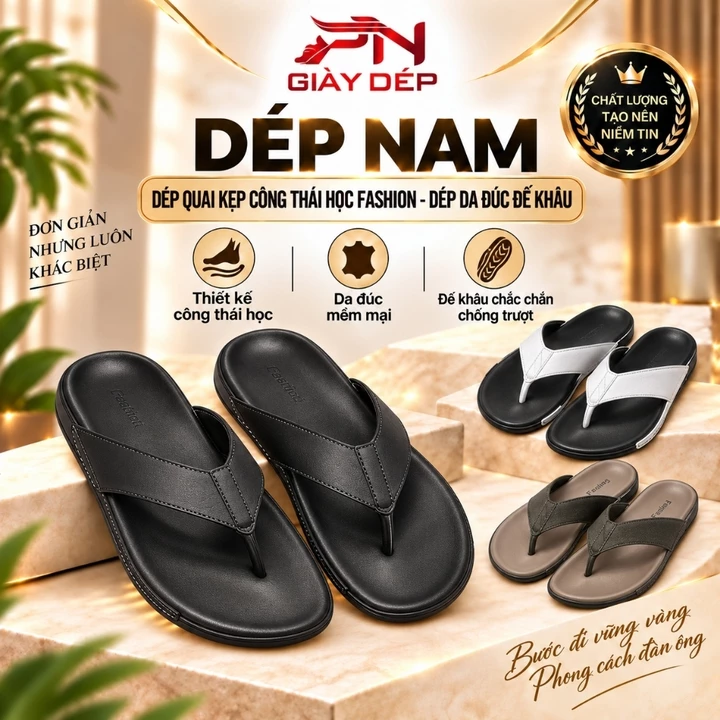 [Dép QUAI KẸP CÔNG THÁI HỌC Fashion - Đế cao cấp] Khâu Miễn Phí , Dép da đúc - Dép nam siêu bền, đế đúc cao su bền bỉ