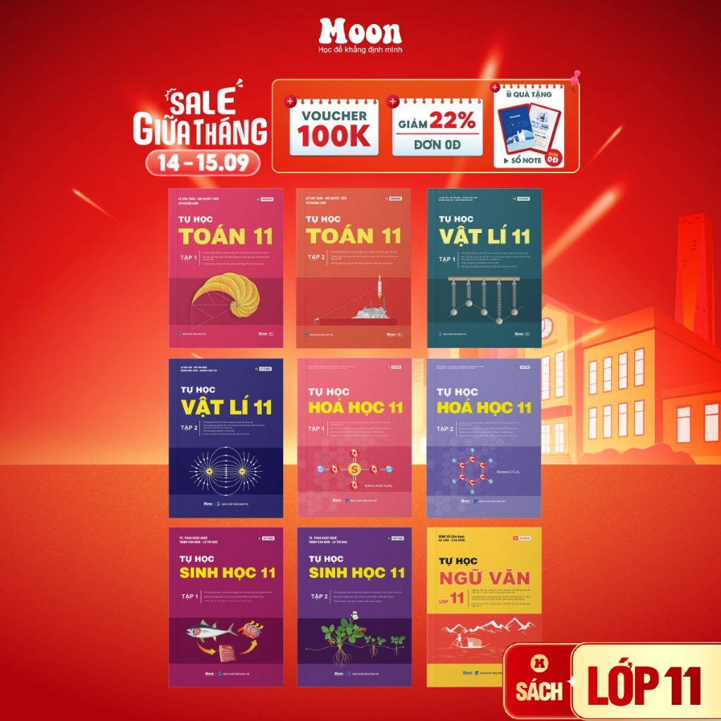 Sách Tự Học lớp 11 chương trình mới Toán, Lý, Hoá, Sinh ôn thi THPT , luyện thi học sinh giỏi - Moonbook