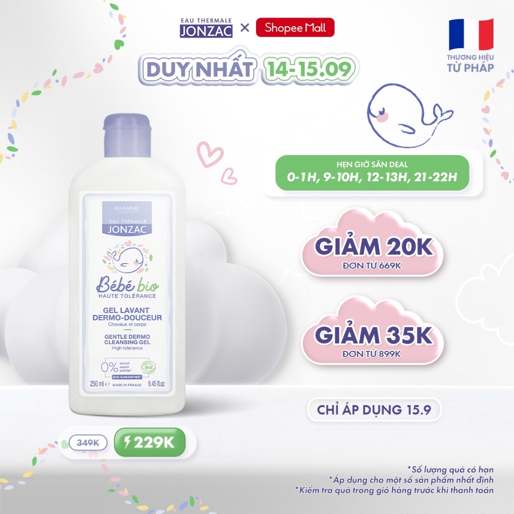 Gel Tắm Gội Hữu Cơ JONZAC Dành Cho Bé Từ Sơ Sinh (250Ml-500Ml)