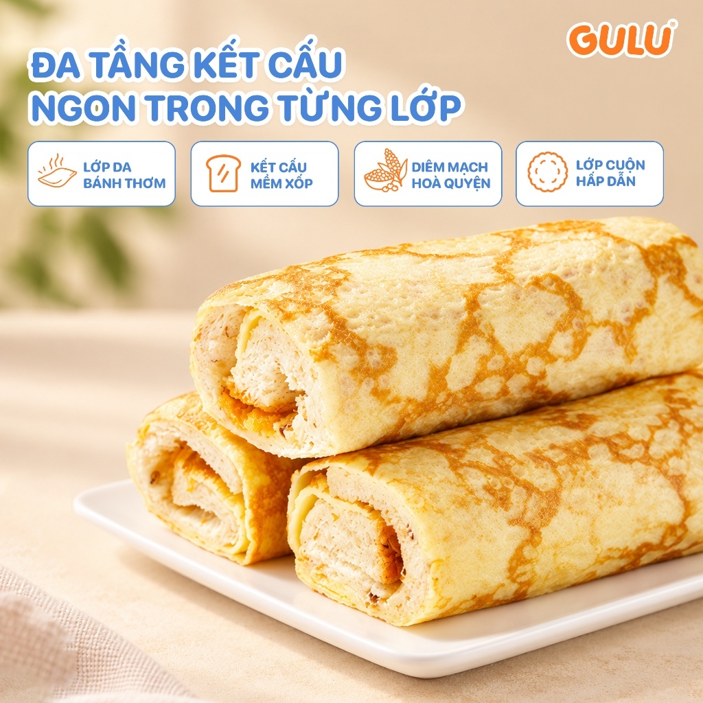 [Tổng Hợp] Bánh Cuộn Dinh Dưỡng Ăn Sáng GULU FOODS (Da Trứng, Diêm Mạch, Choco, Matcha, Ruốc) | BigBuy360 - bigbuy360.vn