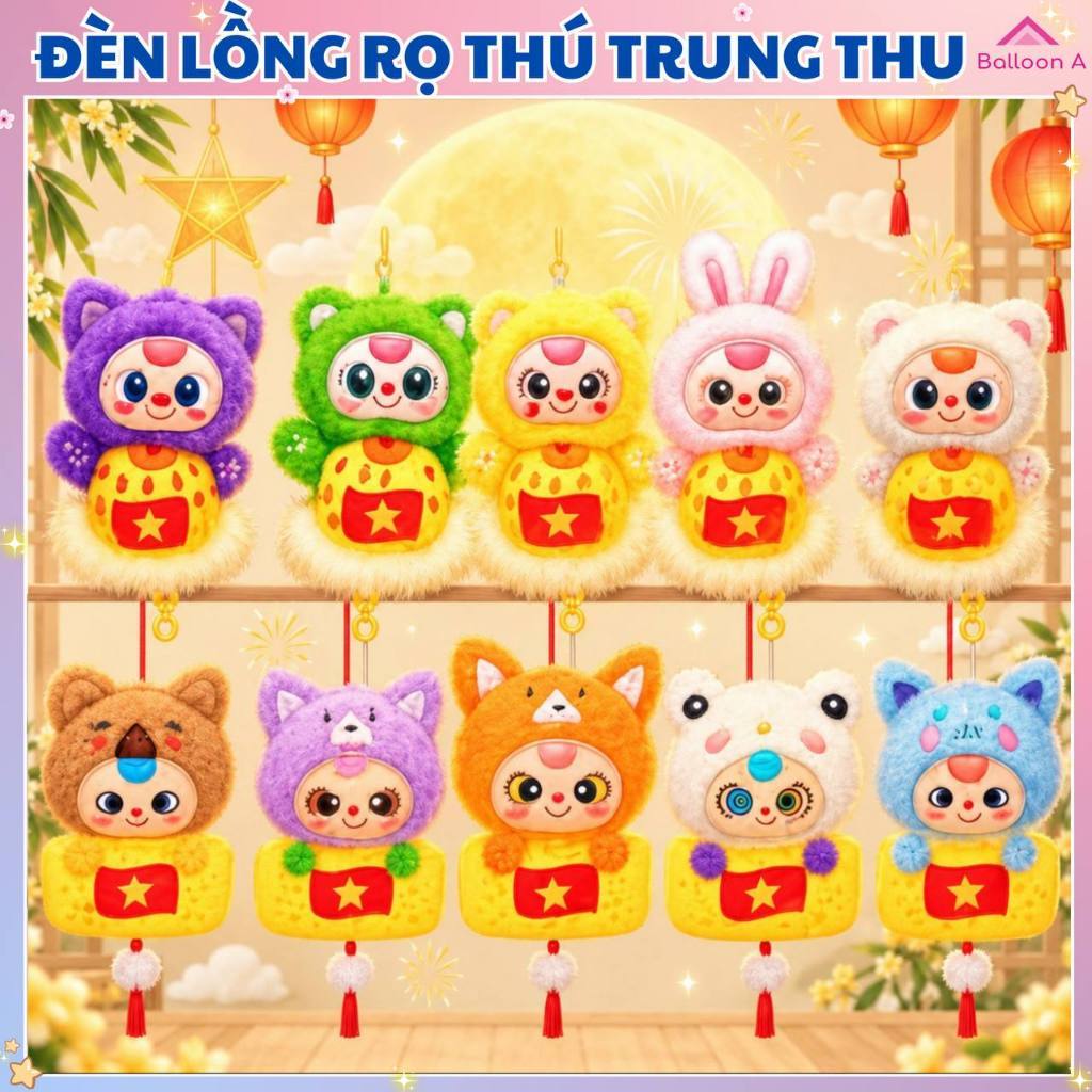 SỈ 5 Đèn Lồng Trung Thu Giỏ Thú Baby Three, Giỏ Con Vật Hottrend 2025 – Đèn LED Hình Thú Dễ Thương