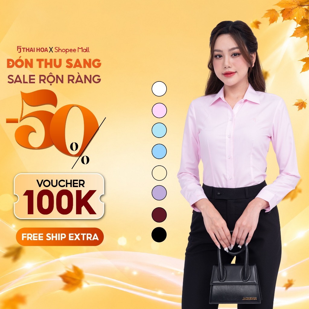 Áo sơ mi nữ R01 dài tay form ôm vải cotton trơn các màu Thái Hòa