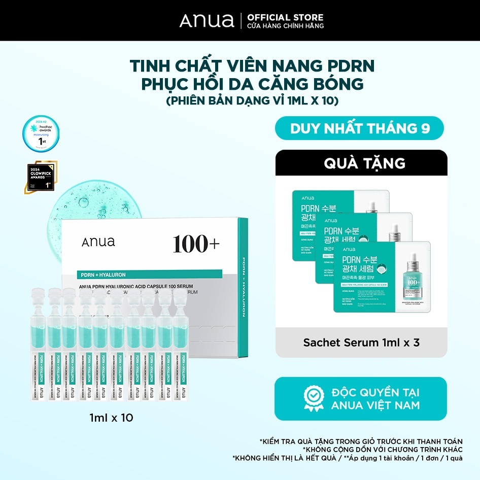 [Dạng vỉ] Tinh Chất PDRN Phục Hồi Da Căng Bóng 1ml x 10  - ANUA PDRN HYALURONIC ACID CAPSULE 100 SERUM Set [06/2027]
