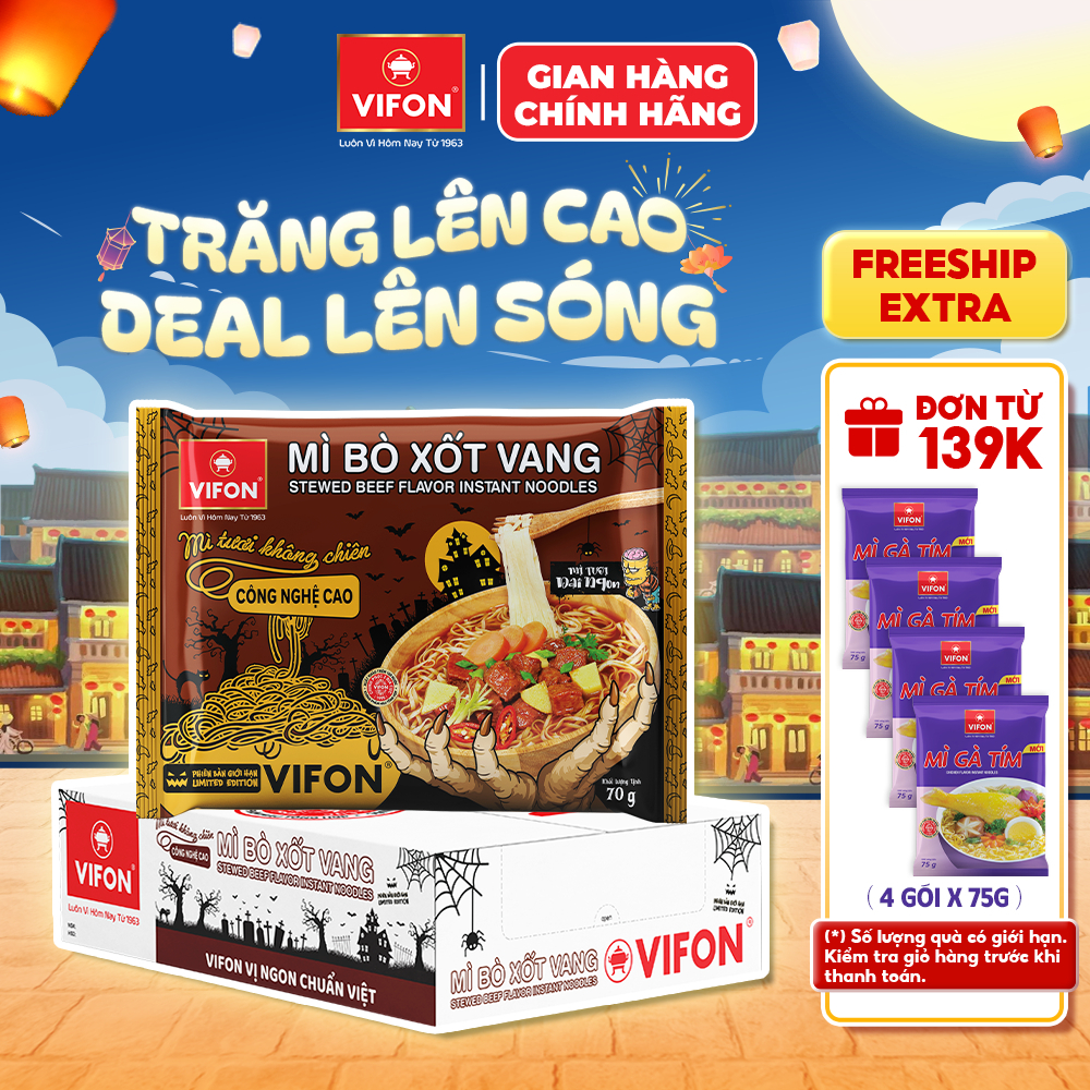 [Hỏa Tốc + Voucher 15%] Thùng 30 gói Mì Tươi Bò Xốt Vang/ Thịt Bằm / Tôm Chua Cay VIFON 70gr/Gói