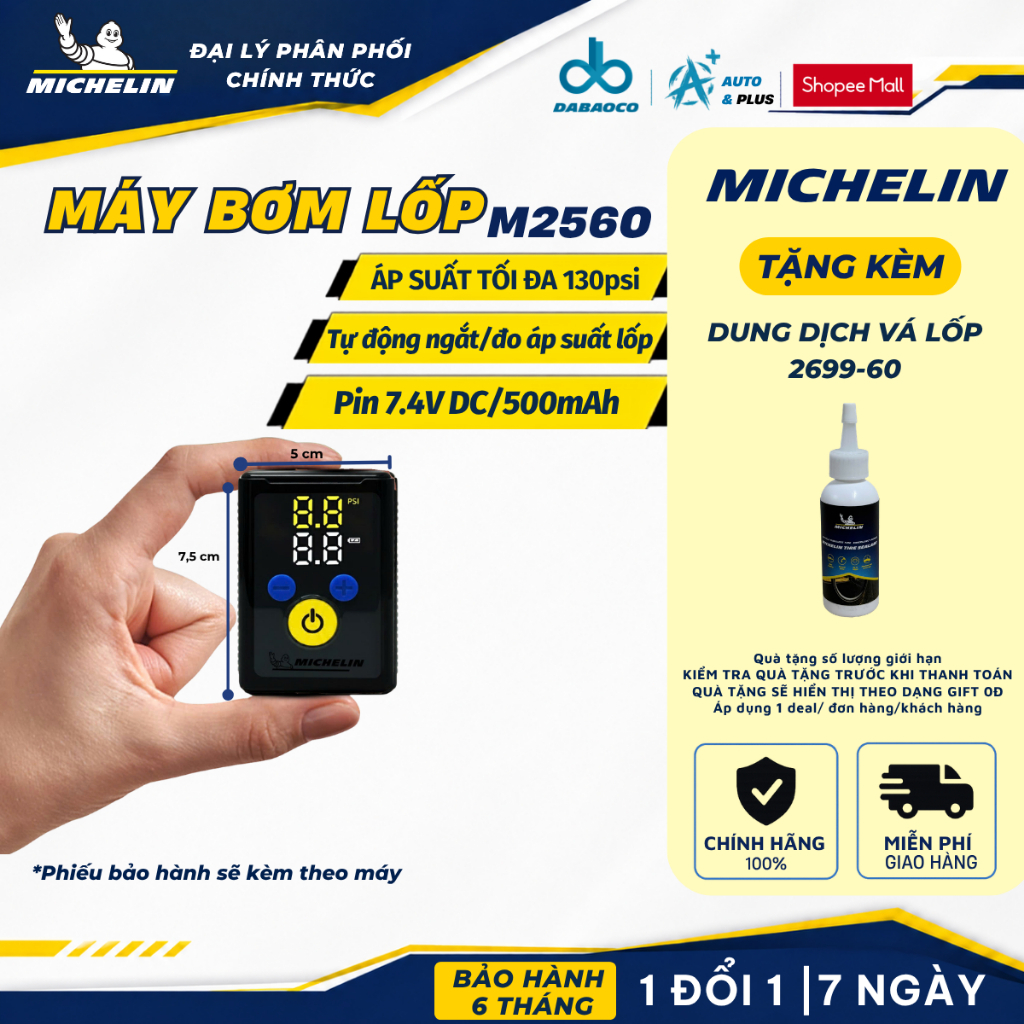 Máy bơm mini Michelin M2560 màu đen với màn hình LED và ba nút điều khiển