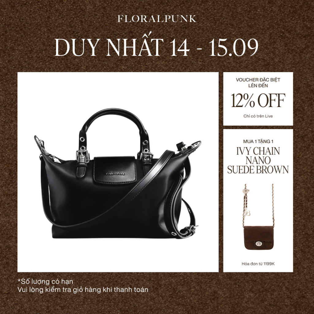 Túi Xách Floralpunk City Shopper - Small - Màu Đen - Chất liệu Nylon cao cấp - Đeo chéo