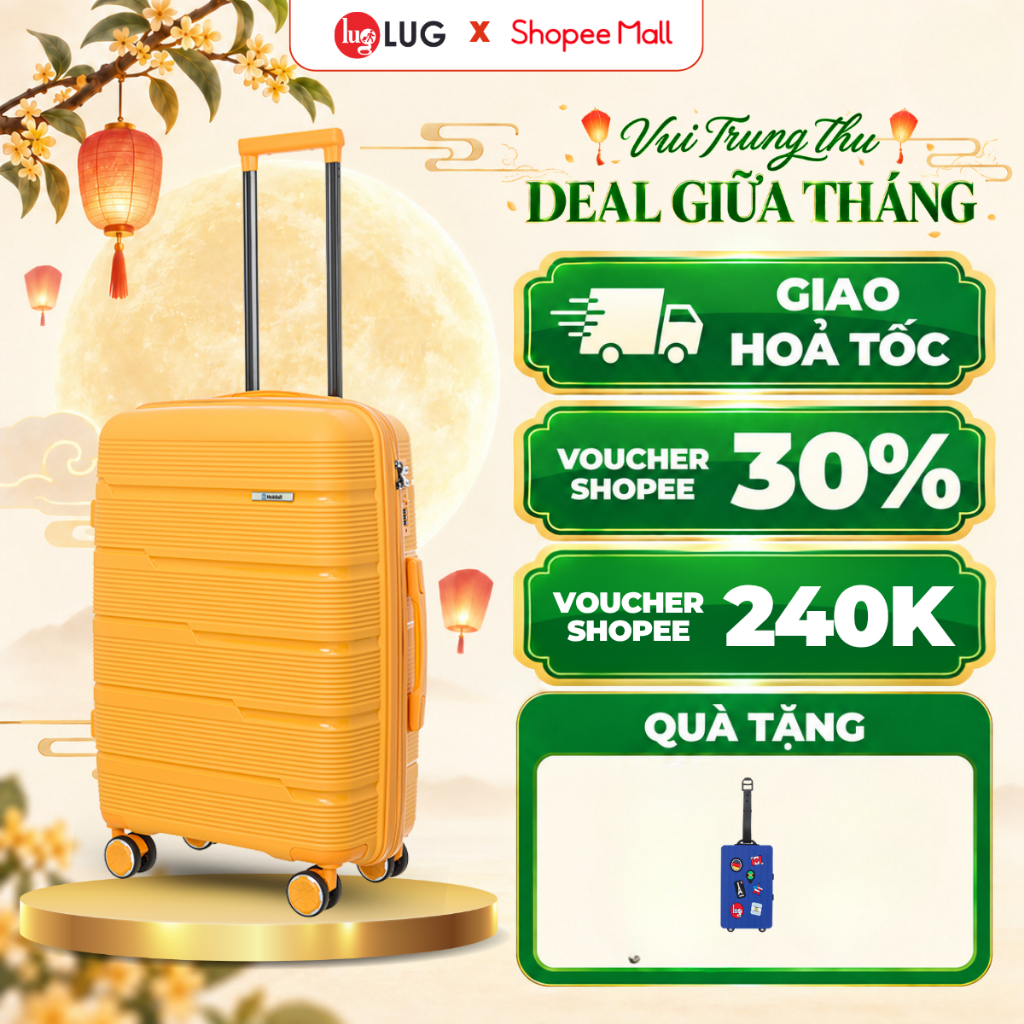 [ NHỎ - GỌN - NHẸ ] Vali Kéo LUG Holdall MP809 - Size 20, Size 24, Size 28: Nhựa PP chống bể vỡ, Khoá Số Bảo Mật An Toàn