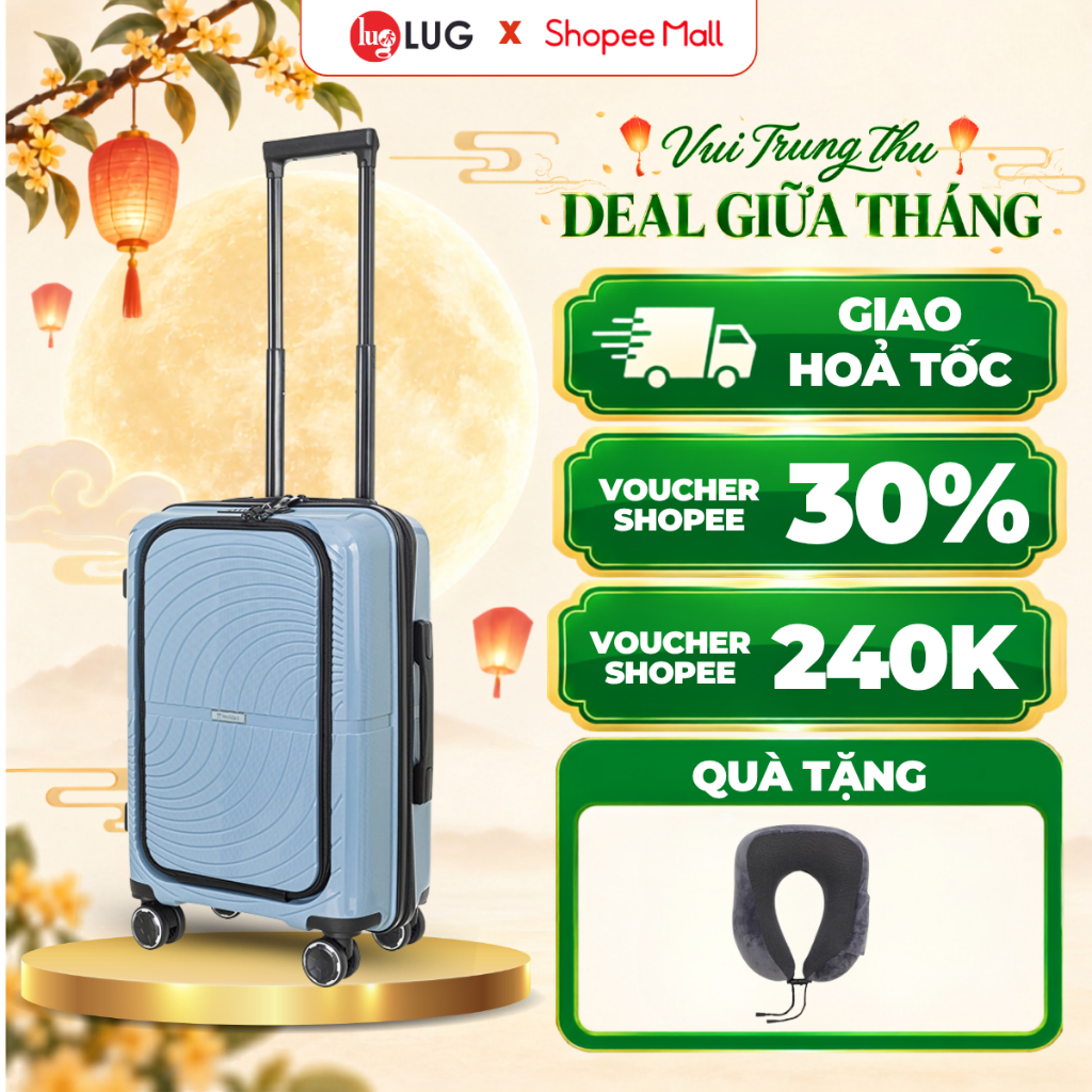 [CÓ NGĂN ĐỰNG LAPTOP] Vali Kéo LUG Holdall MP2611 - Size 20 Nhựa PP chống bể vỡ, Khoá Số Bảo Mật An Toàn