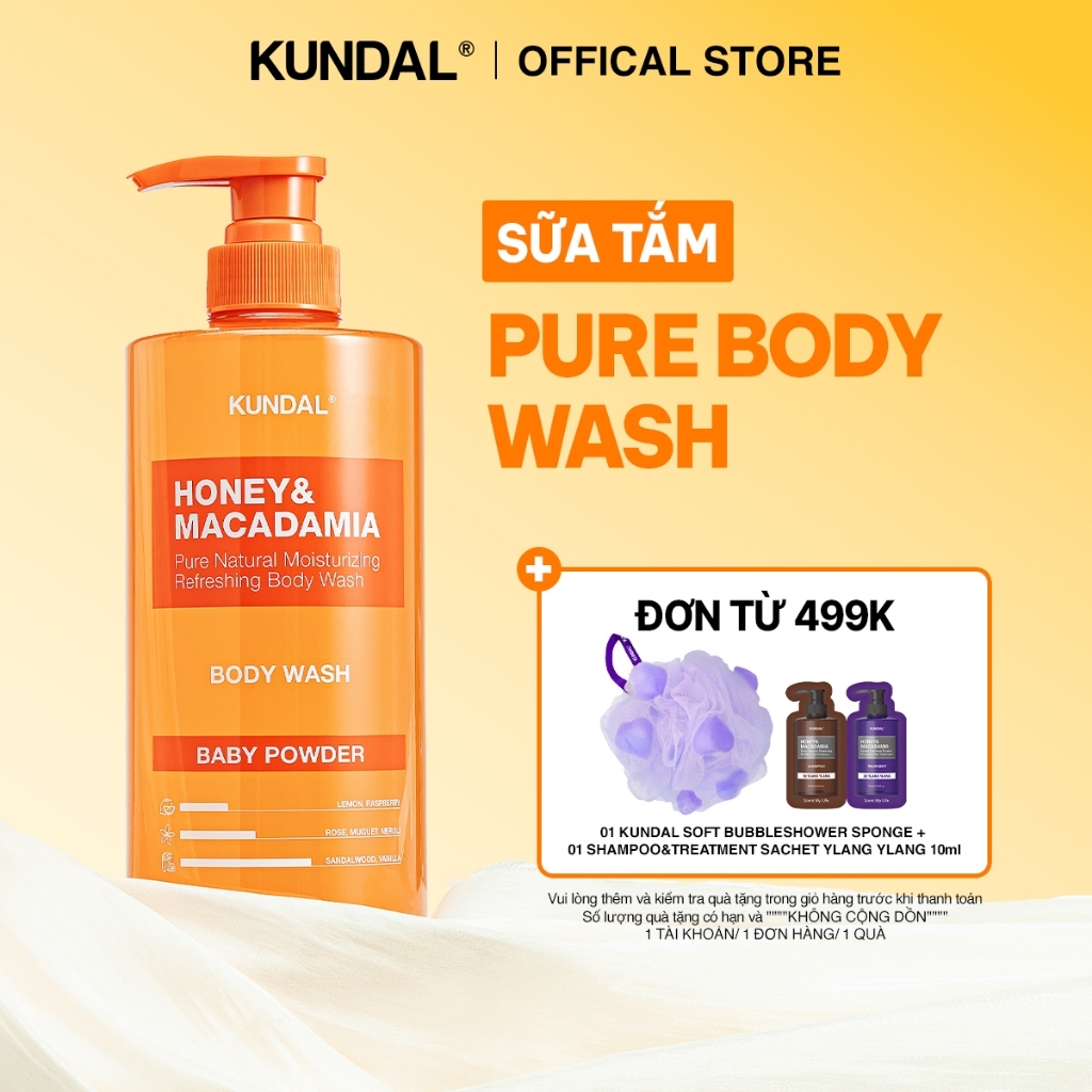 [MỚI] Sữa tắm KUNDAL Honey & Macadamia Body Wash Dưỡng Ẩm Hương Nước Hoa Thơm Lâu 500ml