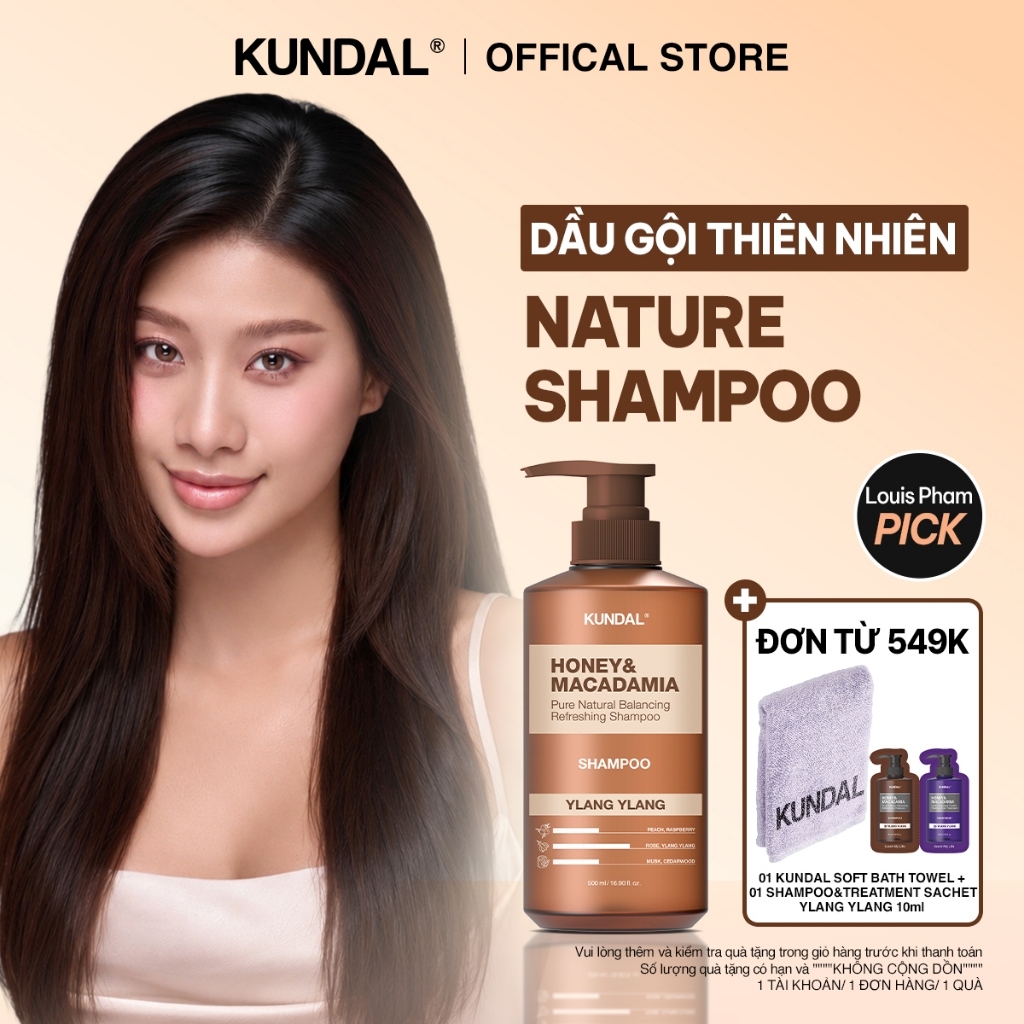 [MỚI] Dầu Gội KUNDAL Honey & Macadamia Nature Shampoo Thiên Nhiên Phục Hồi Tóc Hư Tổn Giảm Gãy Rụng 500ml