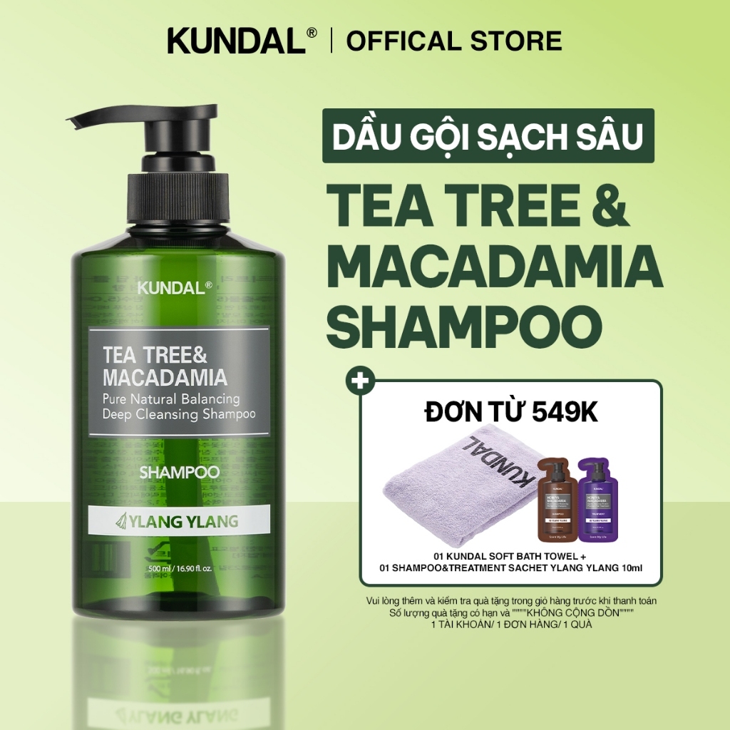 [MỚI] Dầu Gội KUNDAL Tea Tree & Macadamia Shampoo Làm Sạch Sâu Kiềm Dầu Cho Da Đầu 500ml