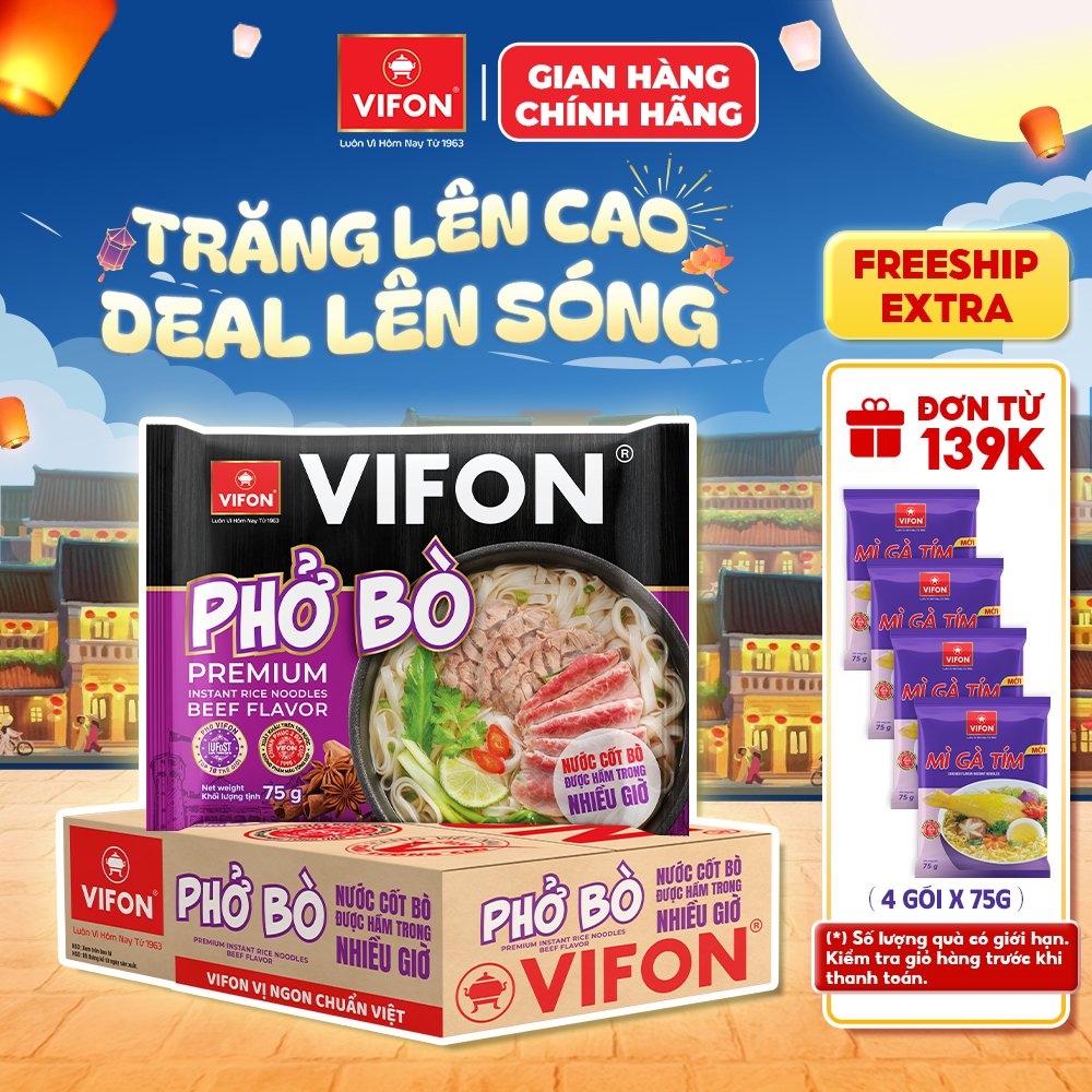 [VOUCHER HOT 10%] Thùng 24 Phở Bò VIFON Có Gói Nước Cốt Bò - Cung Cấp Dinh Dưỡng, 75g/Gói